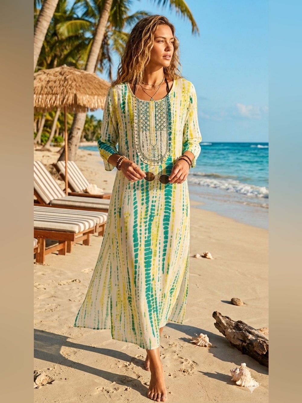 Exquisite Tie-Dye and Embroidered Long Cover-Up NWOT